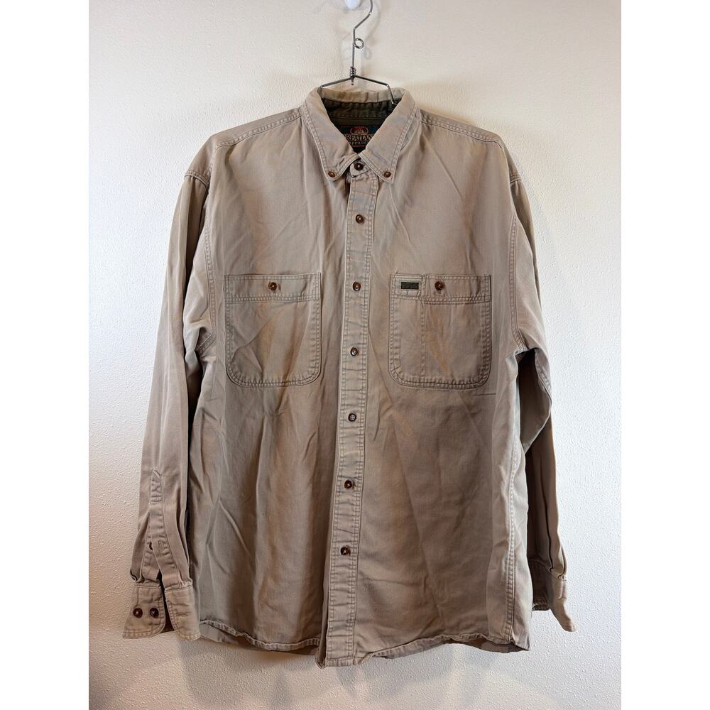GREATLAND APPAREL Mens Tan Khaki Long Sleeve Button Up Shirt Size Large Cotton